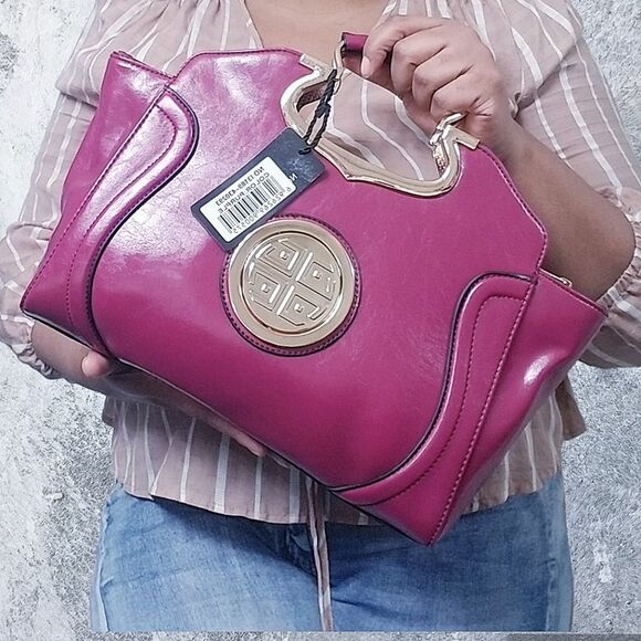 Plum Purple Gold Trim Handbag - Picture 2 of 10